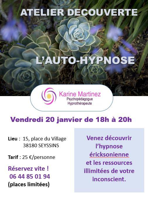 Flyers atelier auto hypnose karine martinez 20 01 2024